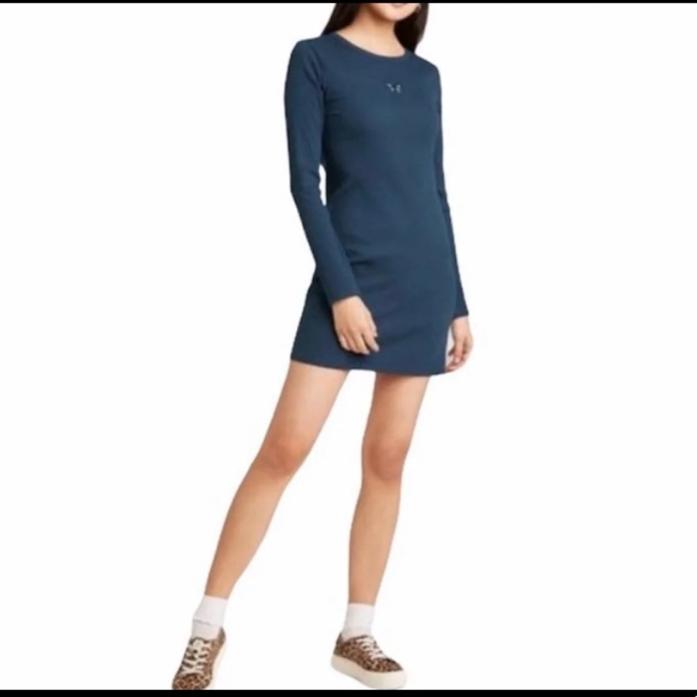 Wild Fable Ribbed blue Butterfly bodycon mini dress Medium long sleeve new
